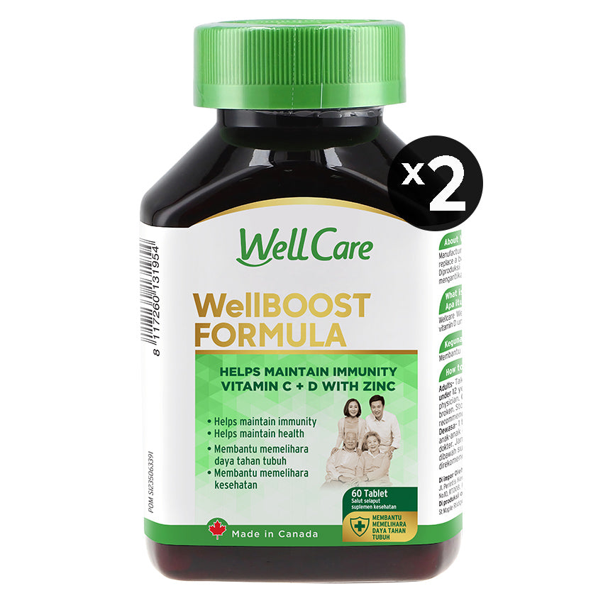 Paket Bundling - Wellboost Formula Vitamin C + D + Zinc Suplemen Kesehatan - 60 Tablets (2 Botol)