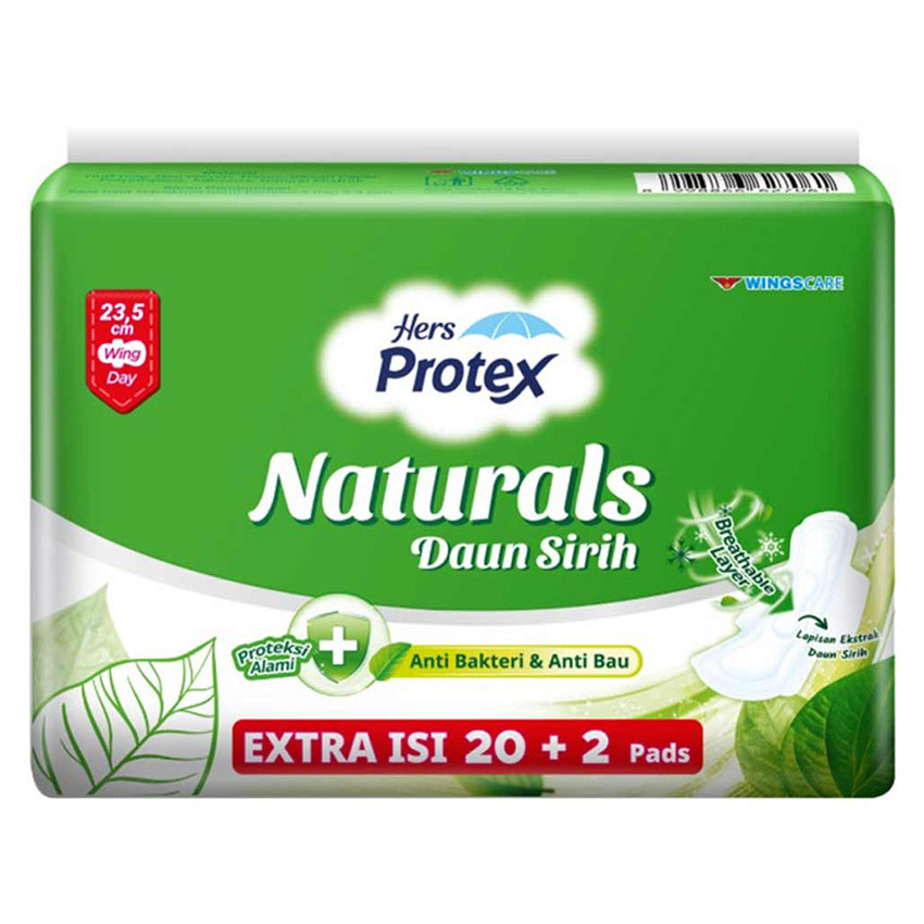 Gambar Hers Protex Naturals Daun Sirih Wing 23,5 cm - 20 Pads Perawatan Ms V