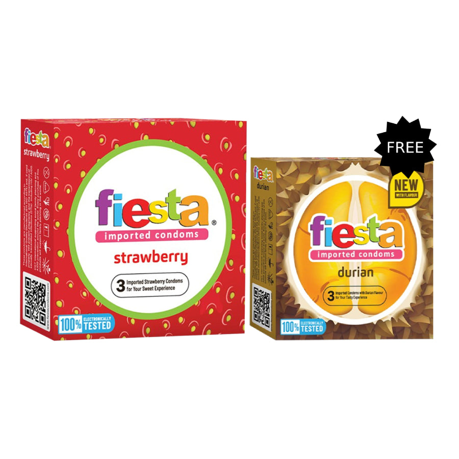 Fiesta Kondom Strawberry - 3 Pcs | Free Fiesta Kondom Durian - 3 Pcs
