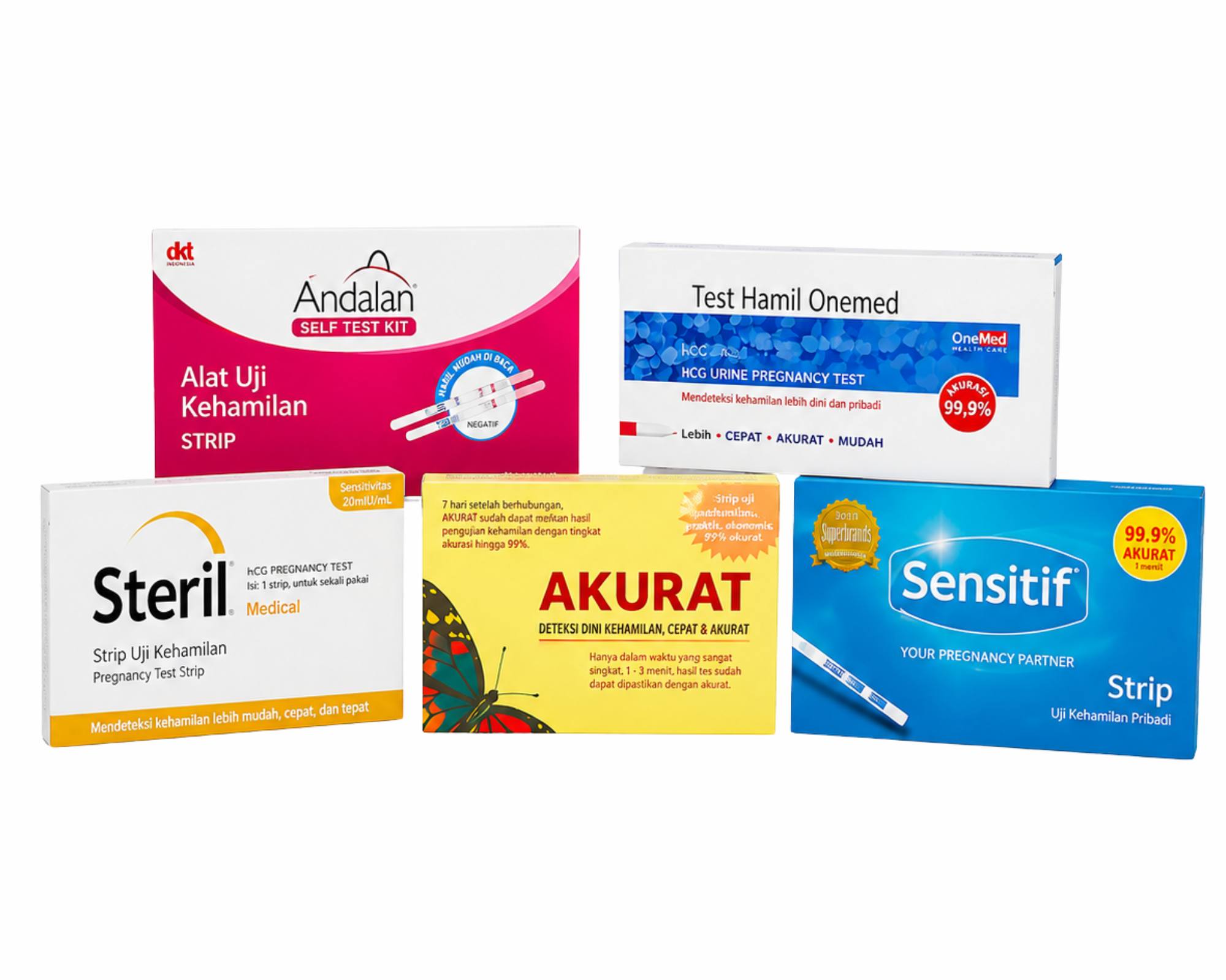 Test Pack Strip Bundle | Complete 5 Brand | Andalan + Onemed + Steril + Akurat + Sensitif | Alat Tes Kehamilan