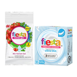 Gambar Paket Ultimate Sensation - Fiesta Kondom Ultra Thin 3's + Fiesta Lubricant Mix Variant Gel 3's | Tipis & Sensasi Maksimal Kondom