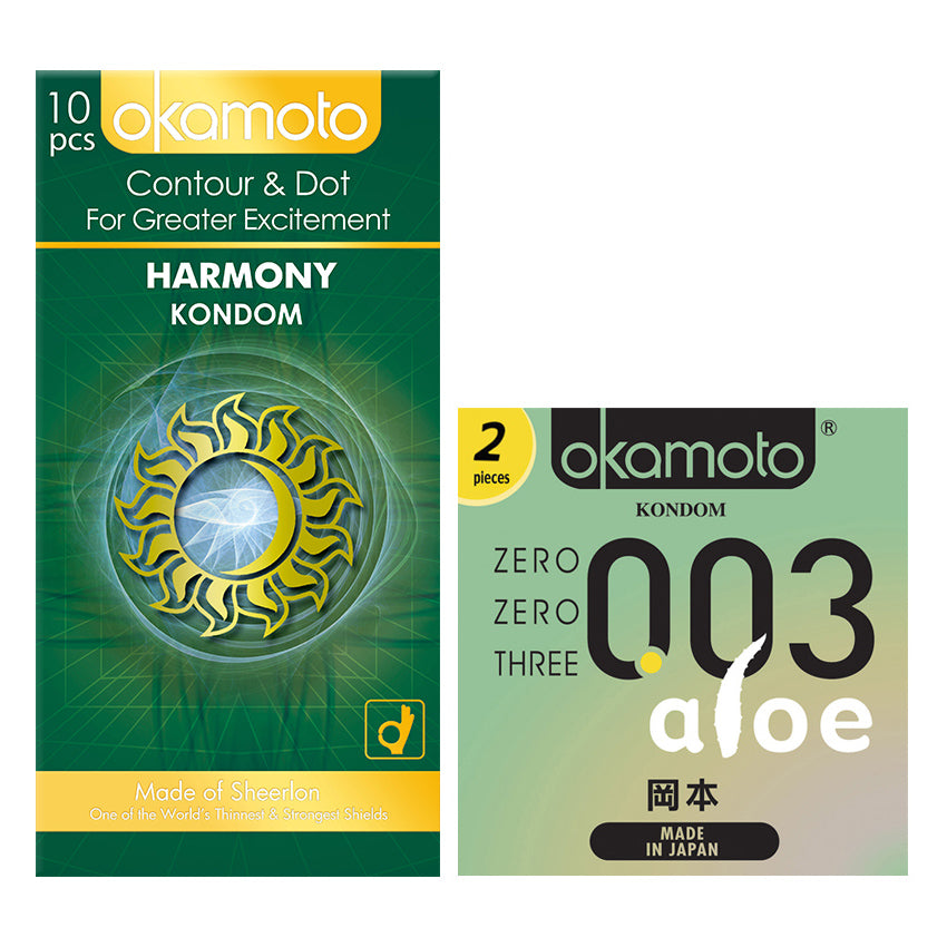 Okamoto Kondom Harmony - 10 Pcs + Okamoto Kondom Aloe - 2 Pcs