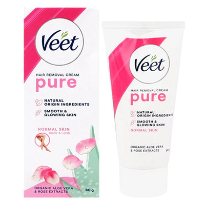 Veet Pure Hair Removal Cream Organic Aloe Vera & Rose Extracts - 60 gr