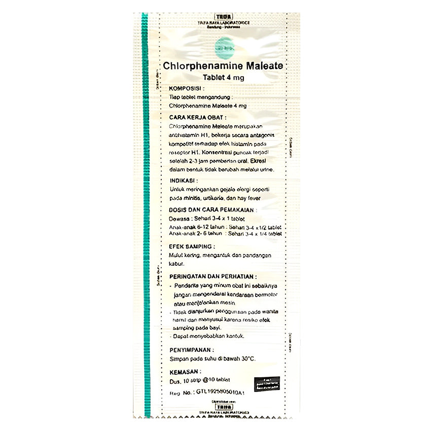 CTM 4 mg Obat Pereda Alergi - 10 Tablet [Trifa]