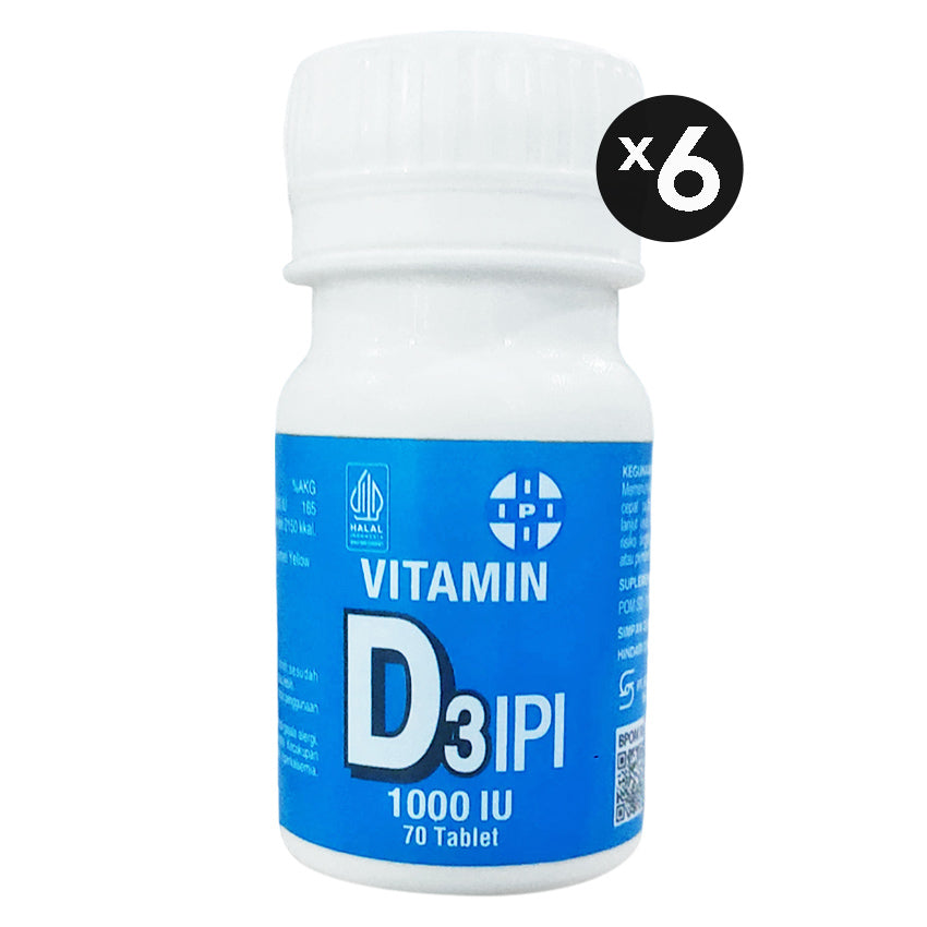 Ipi Vitamin D3 1000 IU 6 Botol (70 Tablet/Btl) - Suplemen Kesehatan Tulang