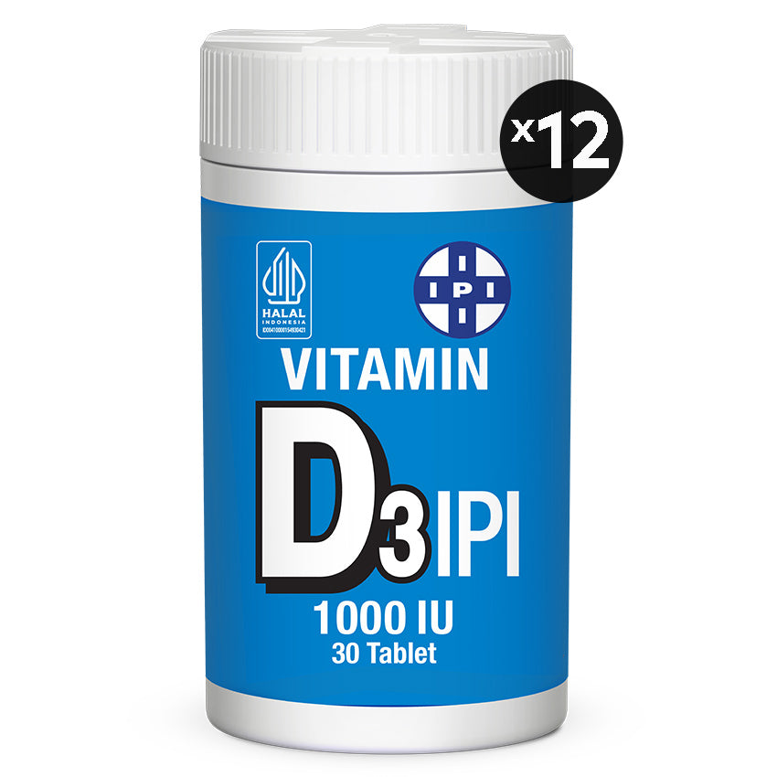 Ipi Vitamin D3 1000 IU 12 Botol (30 Tablet/Btl) - Suplemen Kesehatan Tulang