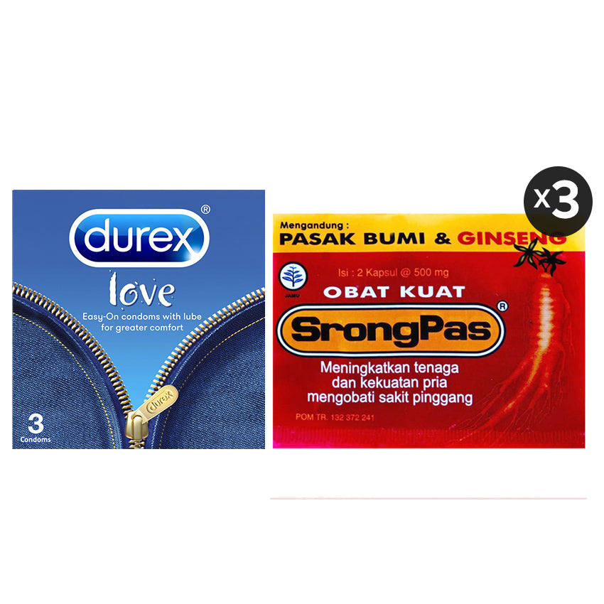 Srongpas Herbal Stamina Pria - 3 Strip + Durex Kondom Love Jeans 3's