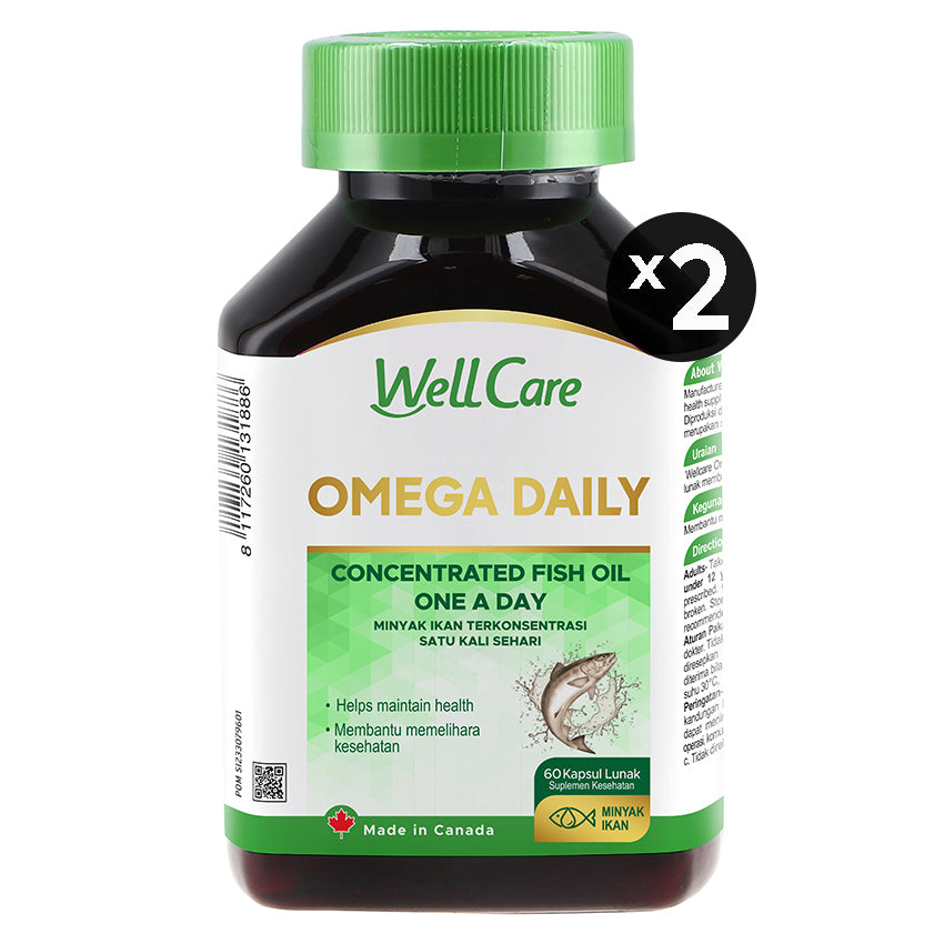 Paket Bundling - Wellcare Omega Daily Fish Oil Minyak Ikan Suplemen Kesehatan - 60 Tablets (2 Botol)