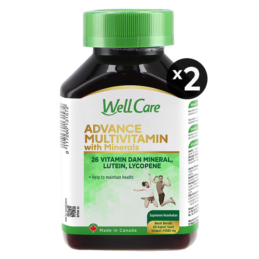 Paket Bundling - Wellcare Advance Multivitamin + Mineral Magnesium Zinc Suplemen Kesehatan - 60 Tablets (2 Botol)