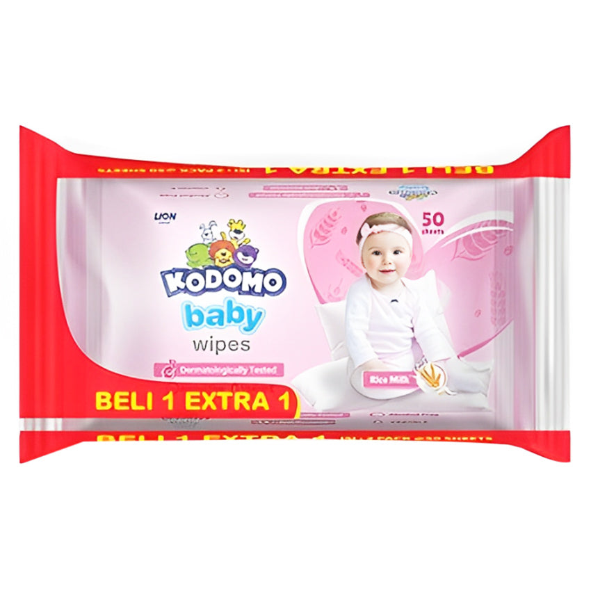 Kodomo Baby Wipes Rice Milk Pink - 50 Sheets [Buy 1 Extra 1]