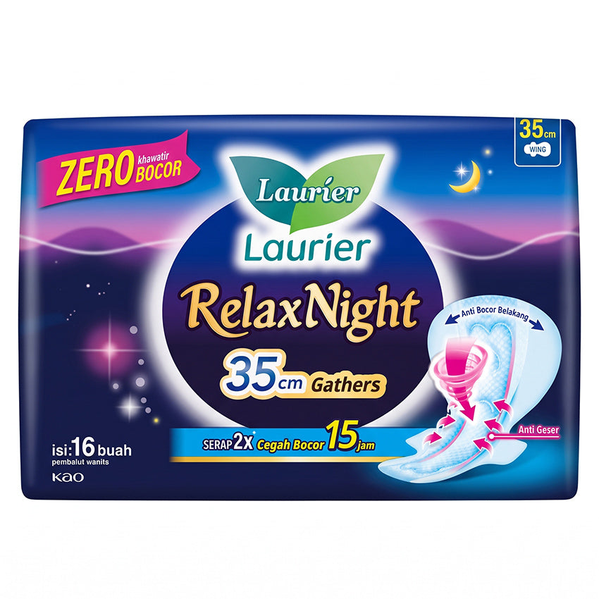 Laurier Relax Night Pembalut Wanita Wing With Gathers 35cm - 16 Pads