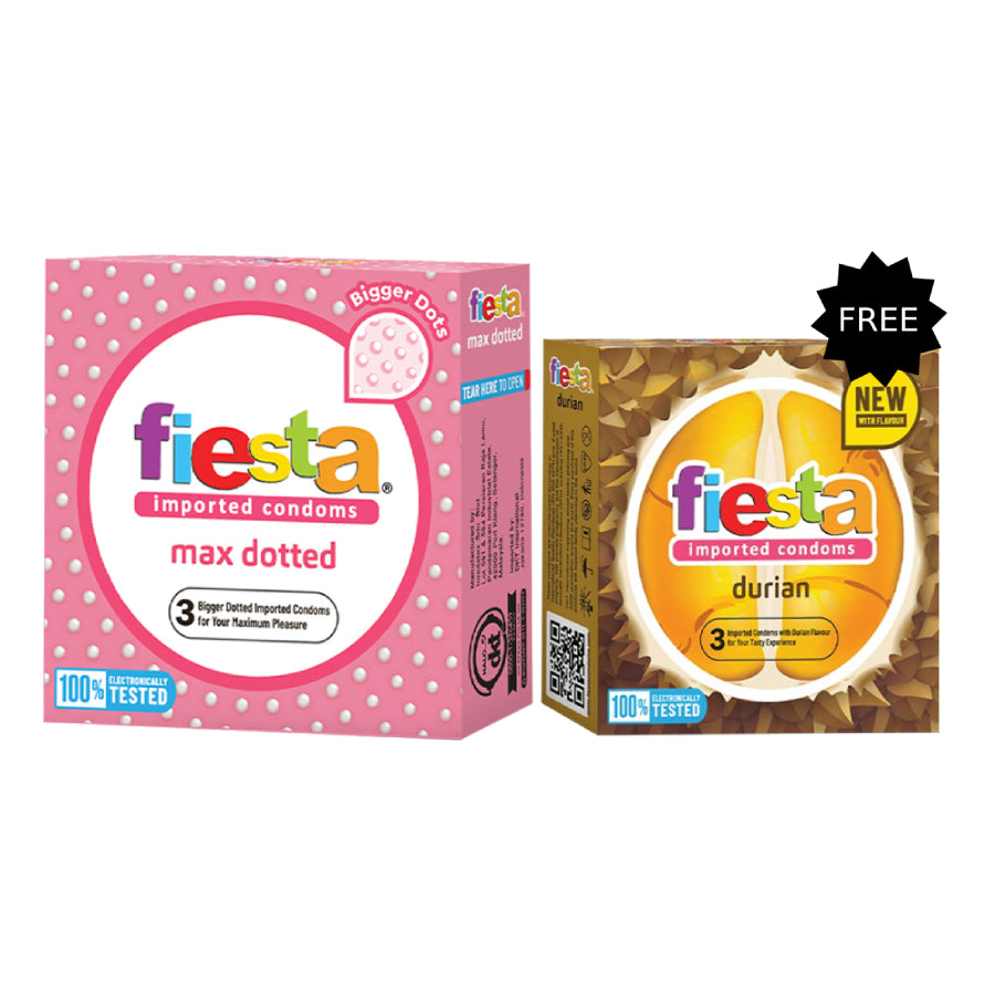 Fiesta Kondom Max Dotted - 3 Pcs | Free Fiesta Kondom Durian - 3 Pcs
