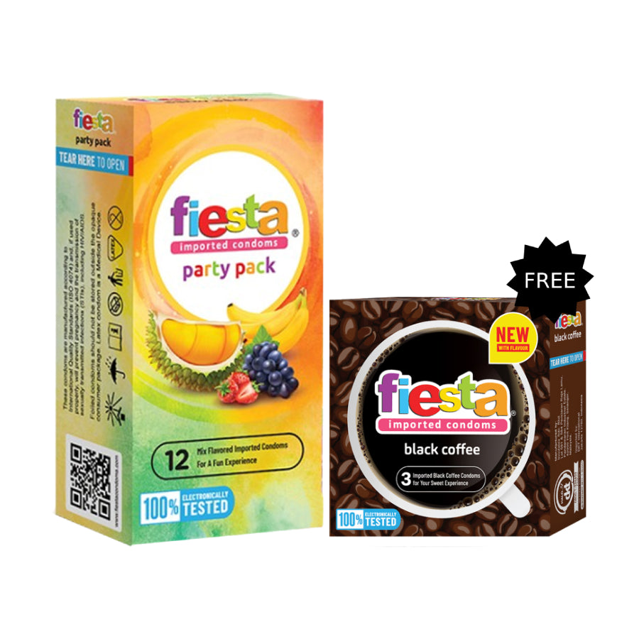 Fiesta Kondom Party Pack - 12 Pcs | Free Fiesta Kondom Black Coffee - 3 Pcs