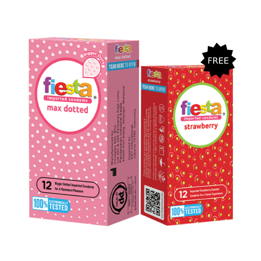 Fiesta Kondom Max Dotted - 12 Pcs | Free Fiesta Kondom Strawberry - 12 Pcs
