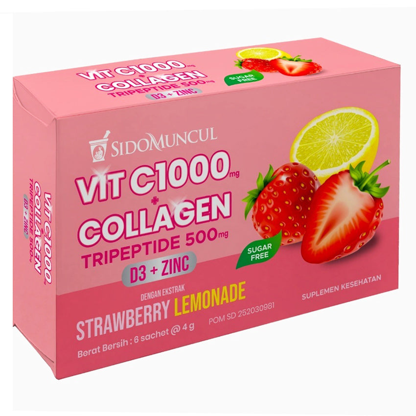 Sidomuncul Vitamin C 1000 mg + Collagen Rasa Strawberry - 6 Sachets