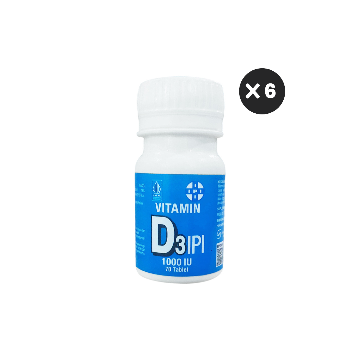 Ipi Vitamin D3 1000 IU 6 Botol (70 Tablet/Btl) - Suplemen Kesehatan Tulang