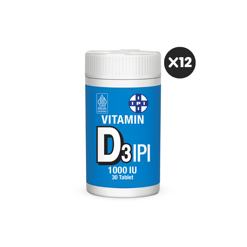 Ipi Vitamin D3 1000 IU 12 Botol (30 Tablet/Btl) - Suplemen Kesehatan Tulang