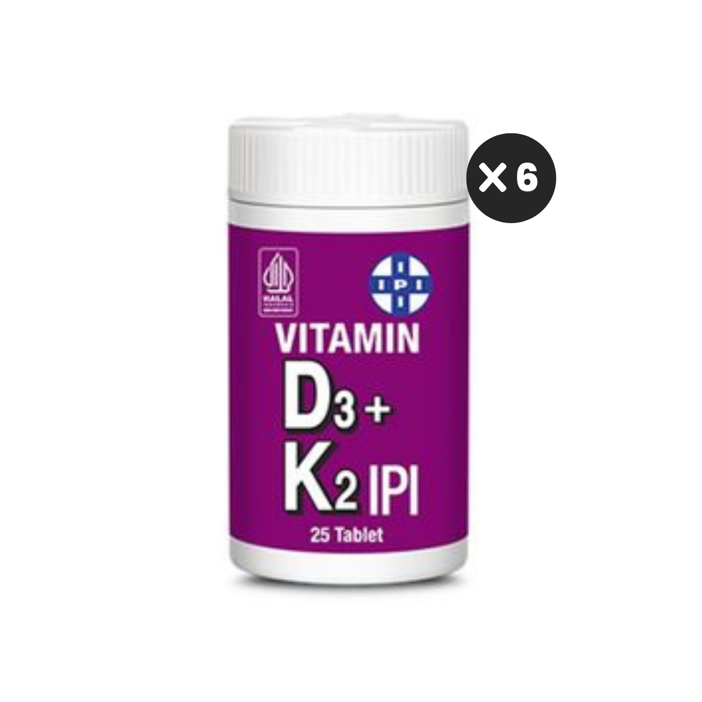 IPI Vitamin D3 + K2 25 Tablet (6 Botol) - Suplemen Kesehatan Tulang