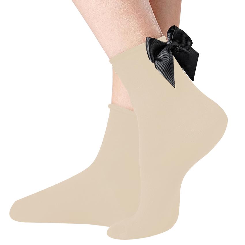 Gambar Kotton Kreme Magic Girl Nana Ribbon Socks - Cream Black Jenis Pakaian Dalam Wanita