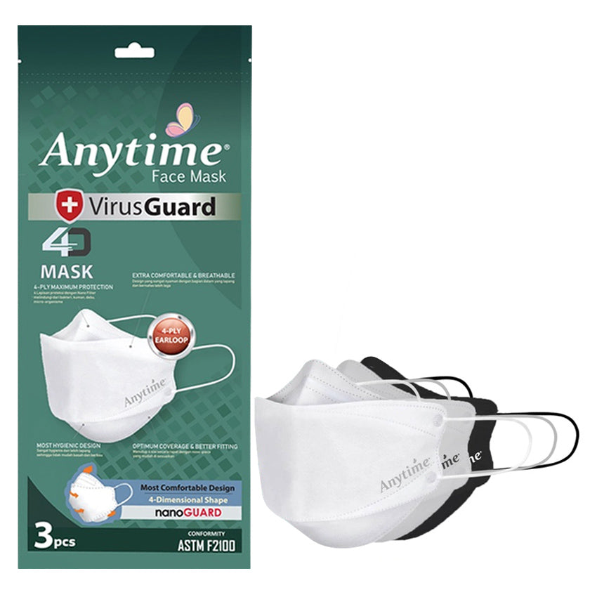 Anytime Virus Guard 4D Face Mask Mix 4 Ply - 3 Pcs