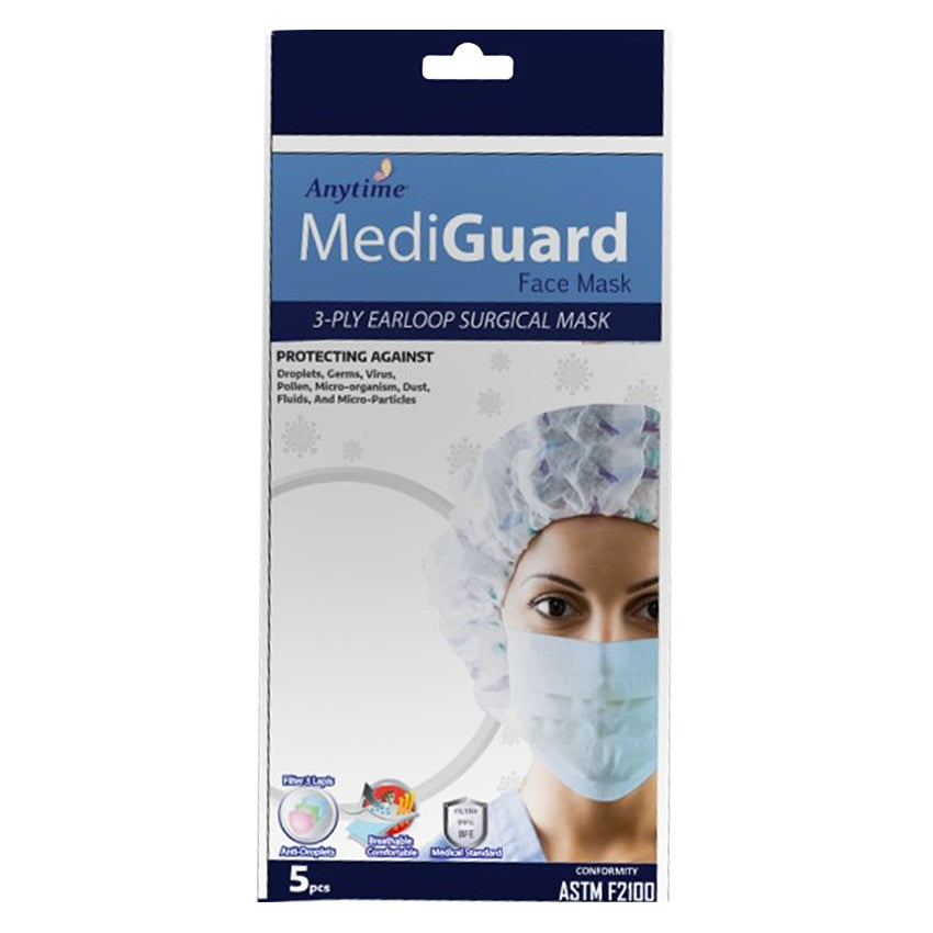 Anytime Mediguard Face Mask Earloop 3 Ply - 5 Pcs
