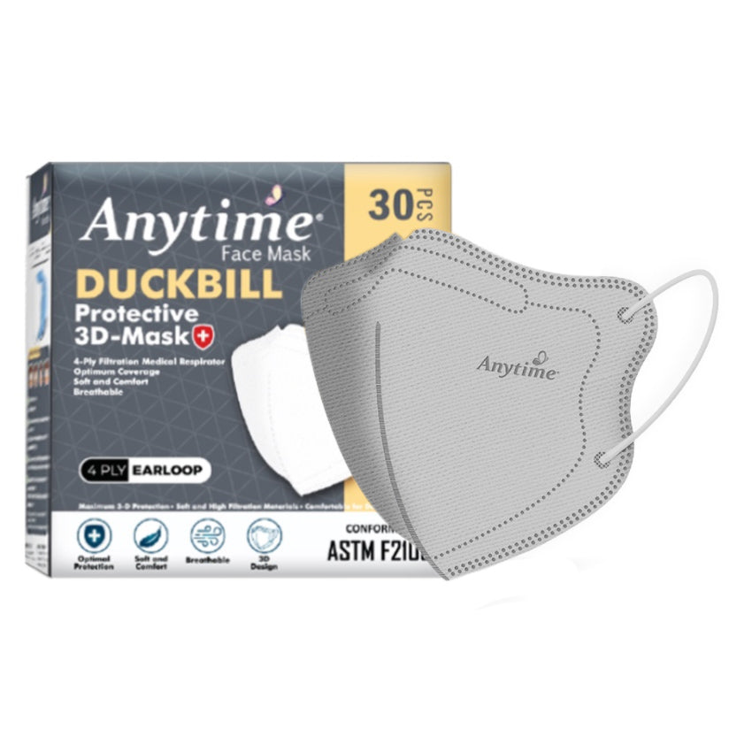 Anytime Duckbill Protective Mask 4 Ply Earloop Size Regular Cool Grey - 30 Pcs