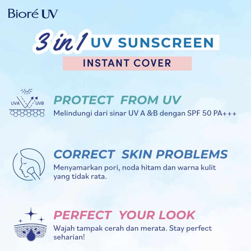 Gambar Biore UV Fresh & Bright Instant Cover Sunscreen SPF 50 PA+++ - 30 gr Jenis Perawatan Wajah