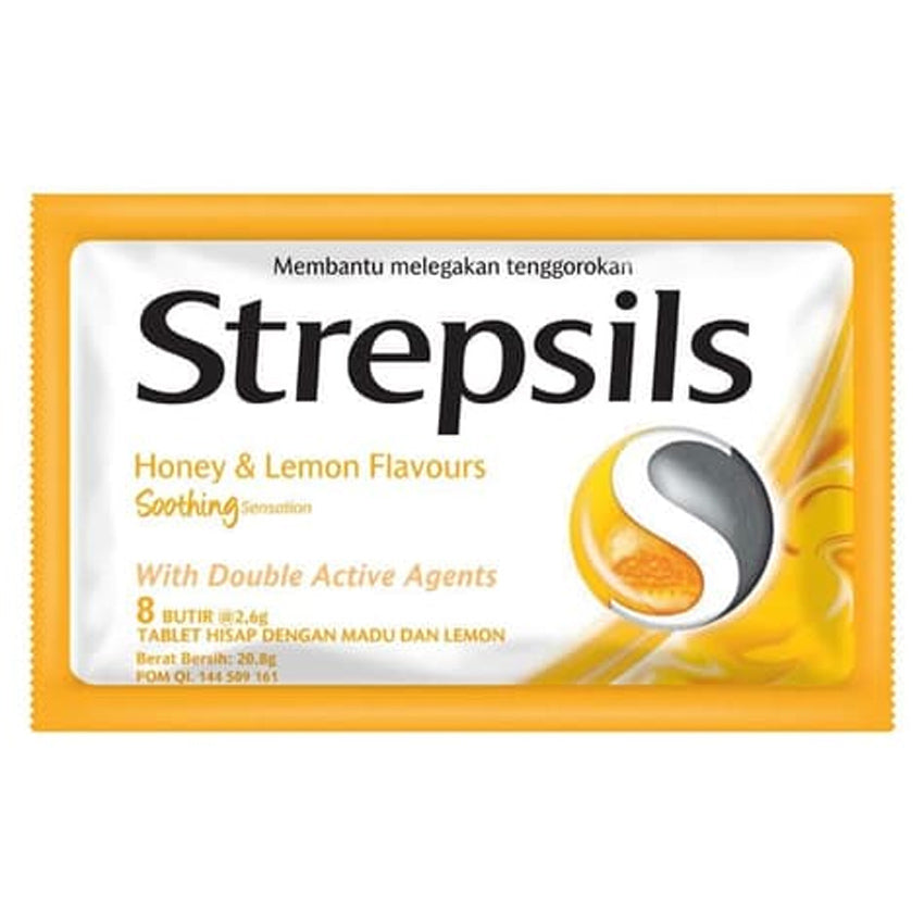 Gambar Strepsils Permen Pelega Tenggorokan Honey & Lemon - 8 Butir Suplemen Kesehatan