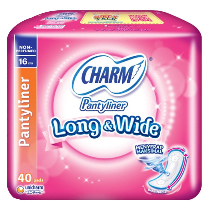 Charm Pantyliner Long & Wide Absorbent Fit Non Parfume - 40 Pads