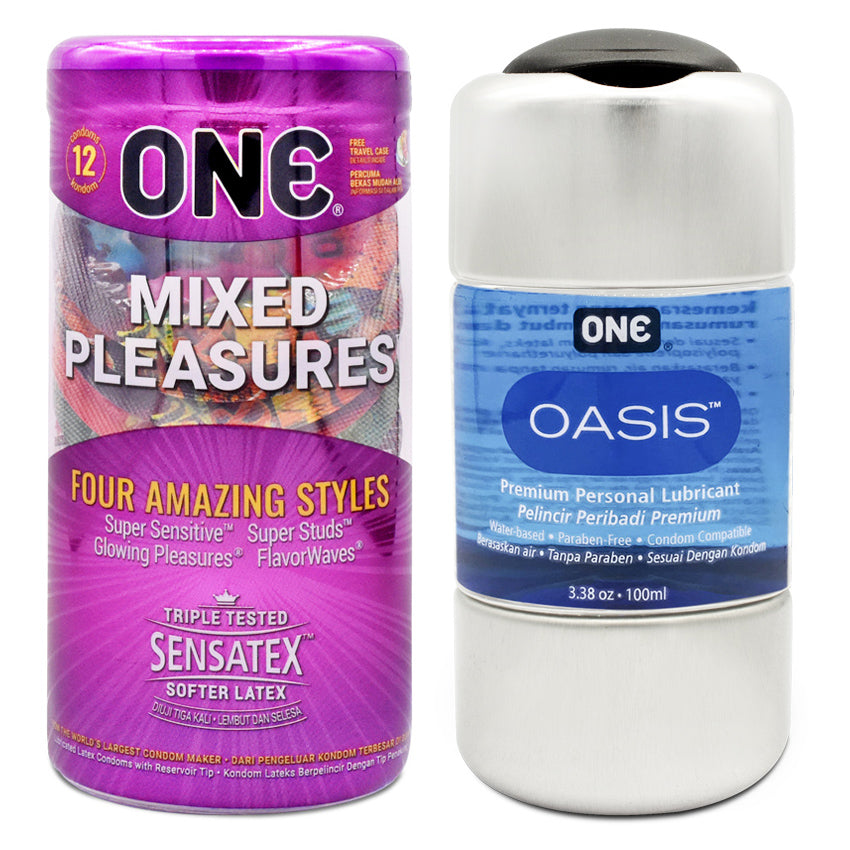 ONE® Kondom Mixed Pleasures 12 Pcs + ONE® Lubricant Oasis - 100 mL