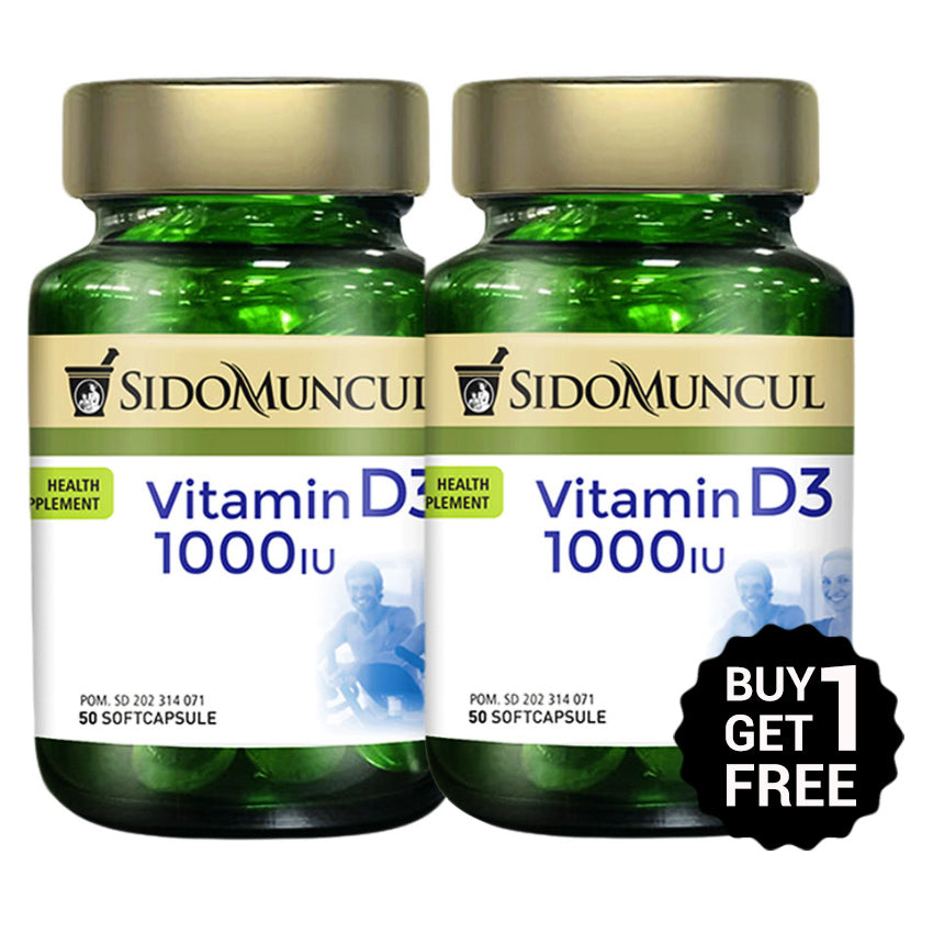 Sidomuncul Natural Vitamin D3 1000 IU - 50 Softgels - BUY 1 GET 1 FREE