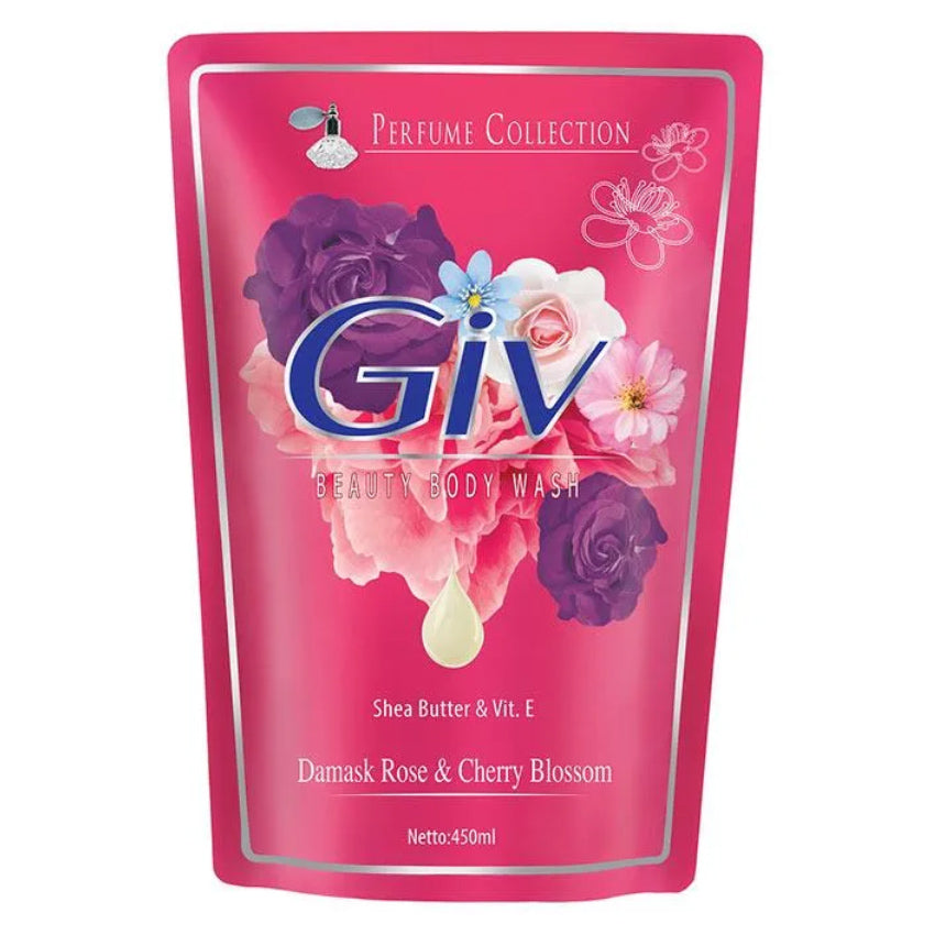 Giv Damask Rose & Cherry Blossom Body Wash Pouch - 450 mL