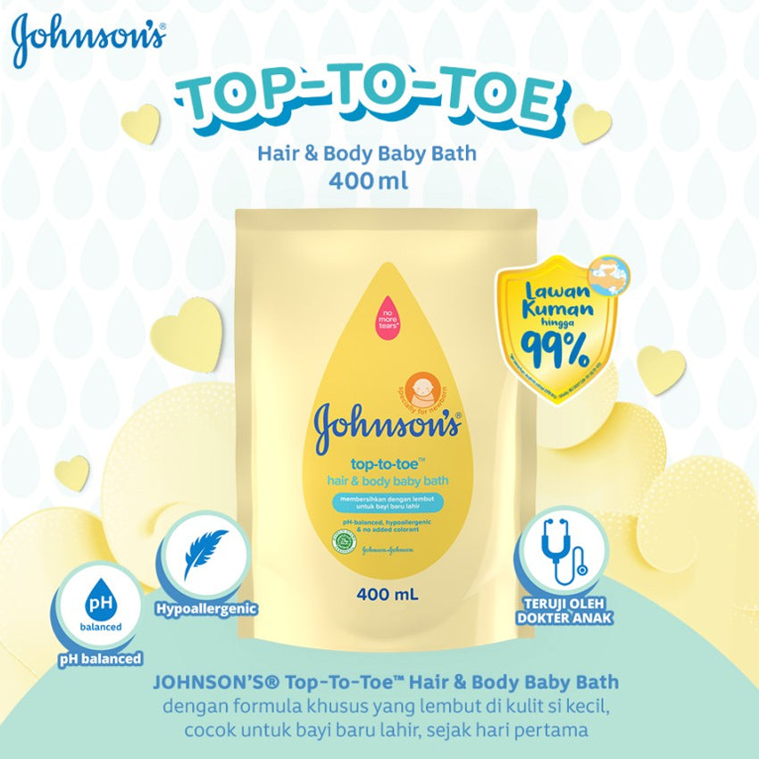 Johnson's Top-to-Toe Hair & Body Baby Bath Pouch  - 400 mL