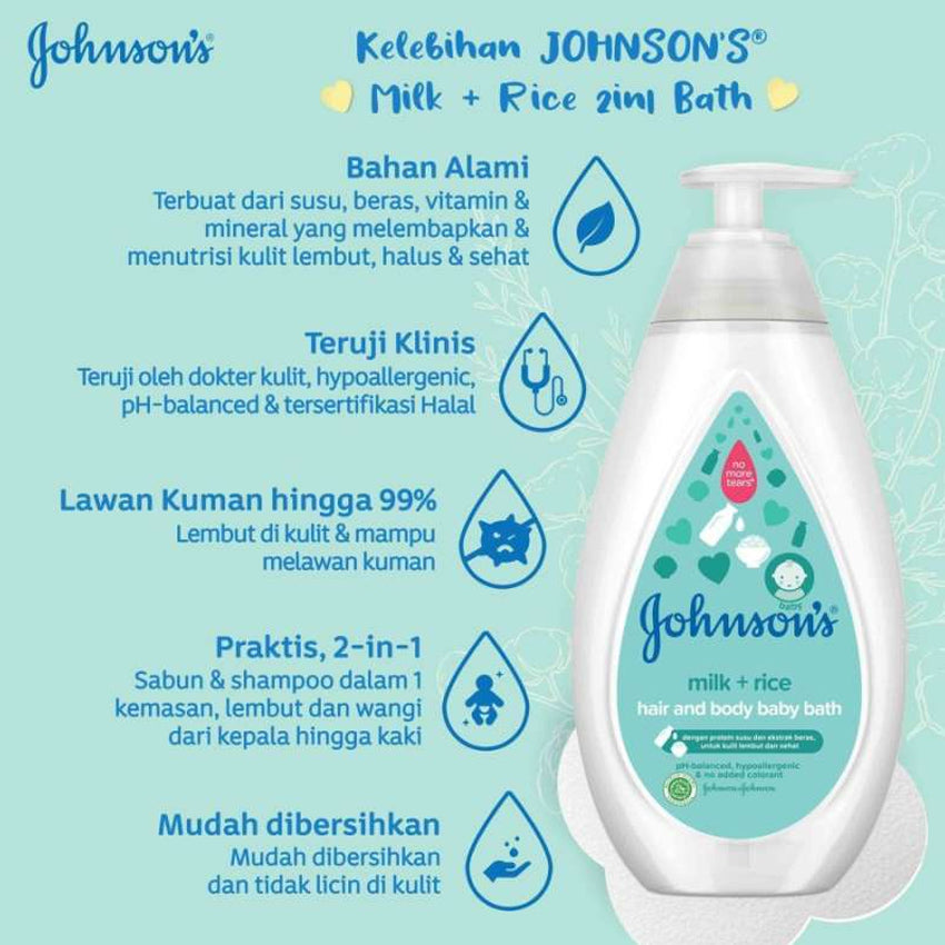 Johnson's Hair & Body Baby Bath Milk & Rice - 400 mL | Free Johnson's Baby Oil - 50 mL