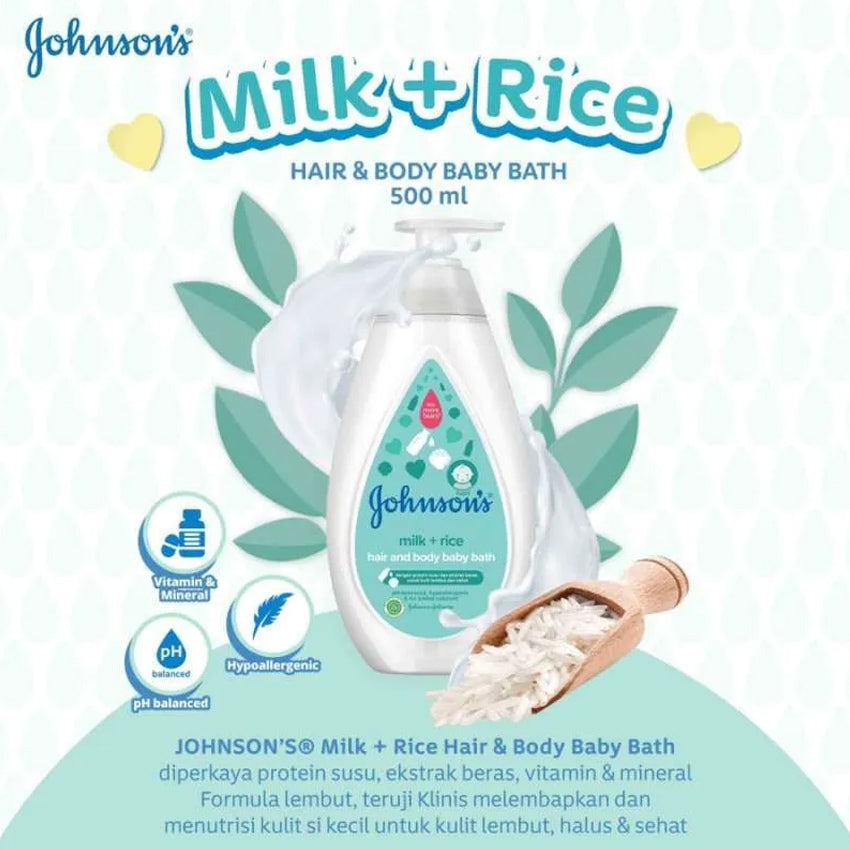 Johnson's Hair & Body Baby Bath Milk & Rice - 500 mL