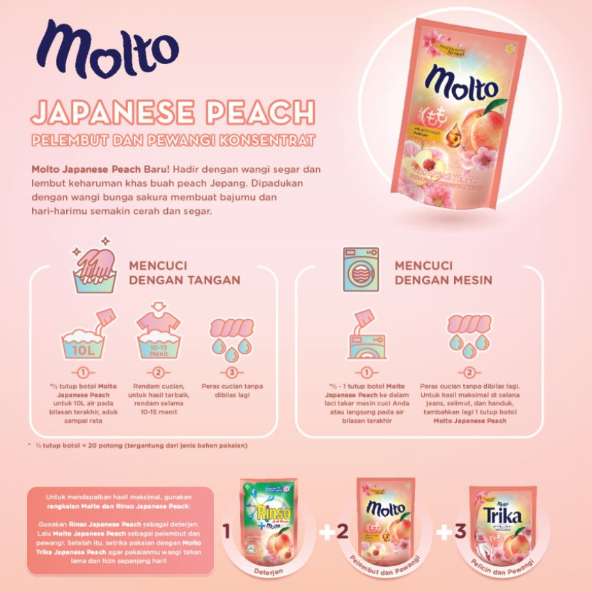 Gambar Molto Trika Japanese Peach Pelicin & Pewangi Pakaian Pouch - 400 mL Jenis Perlengkapan Rumah