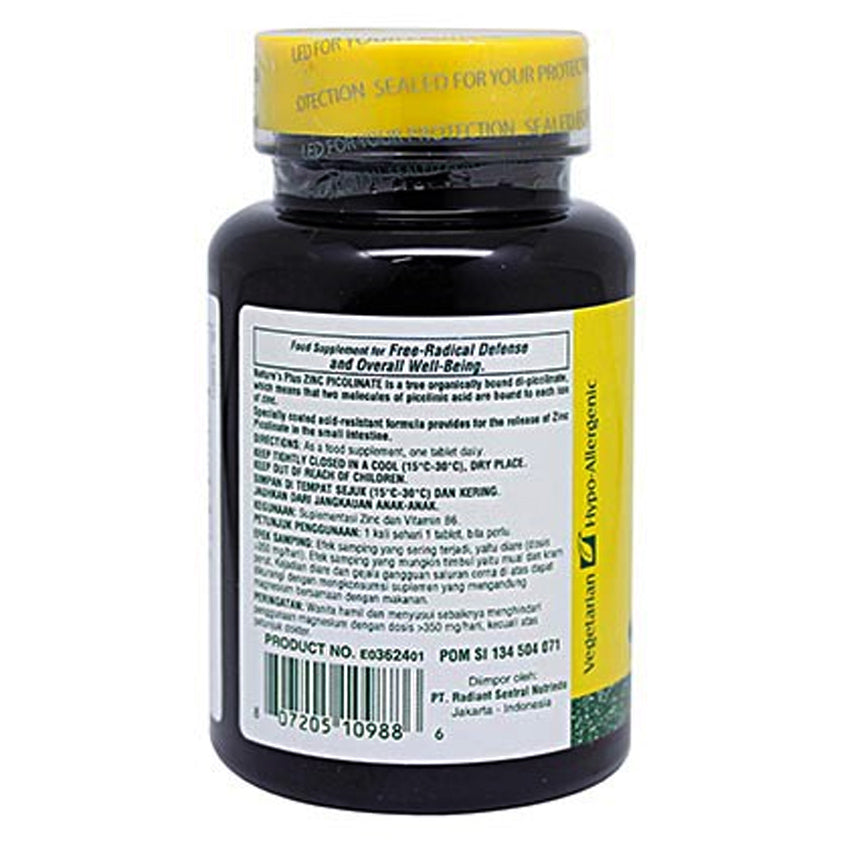 Gambar Nature's Plus Zinc Picolinate W/B-6 - 60 Tablet Stamina Tubuh