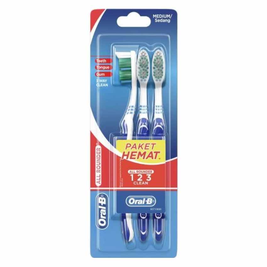 Oral-B All Rounder 123 Medium Toothbrush - 3 Pcs