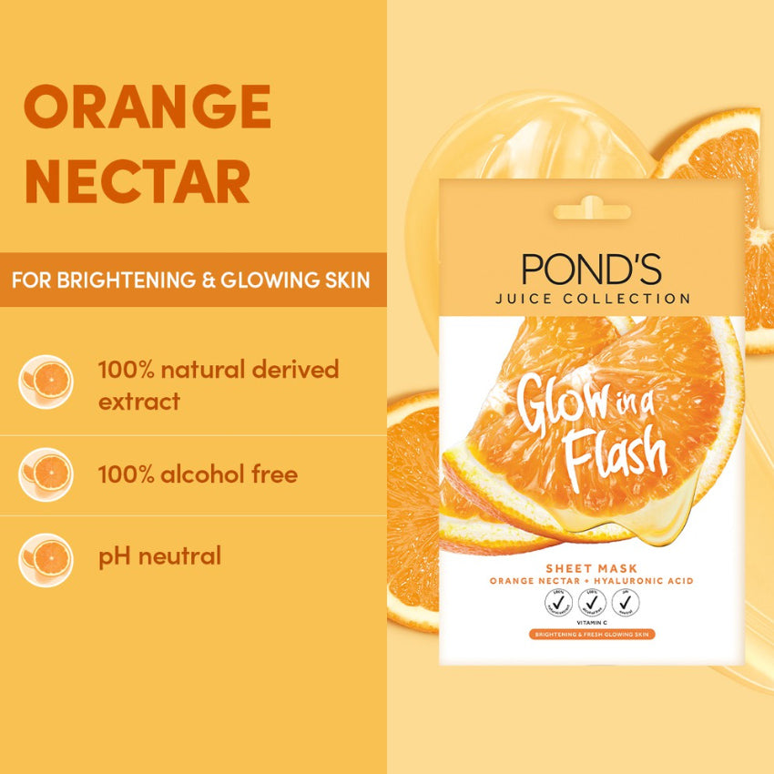 Gambar Ponds Juice Collection Orange Nectar + Hyaluronic Acid Sheet Mask - 20 gr Jenis Perawatan Wajah
