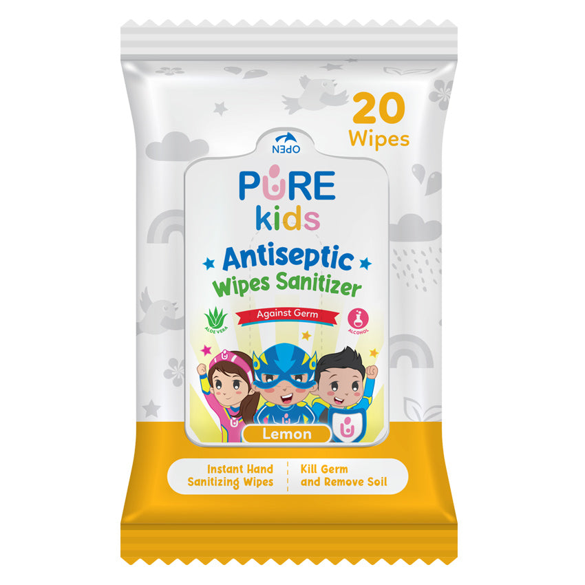 Gambar Pure Kids Antiseptic Wipes Sanitizer Lemon - 20 Sheets Perlengkapan Bayi & Anak