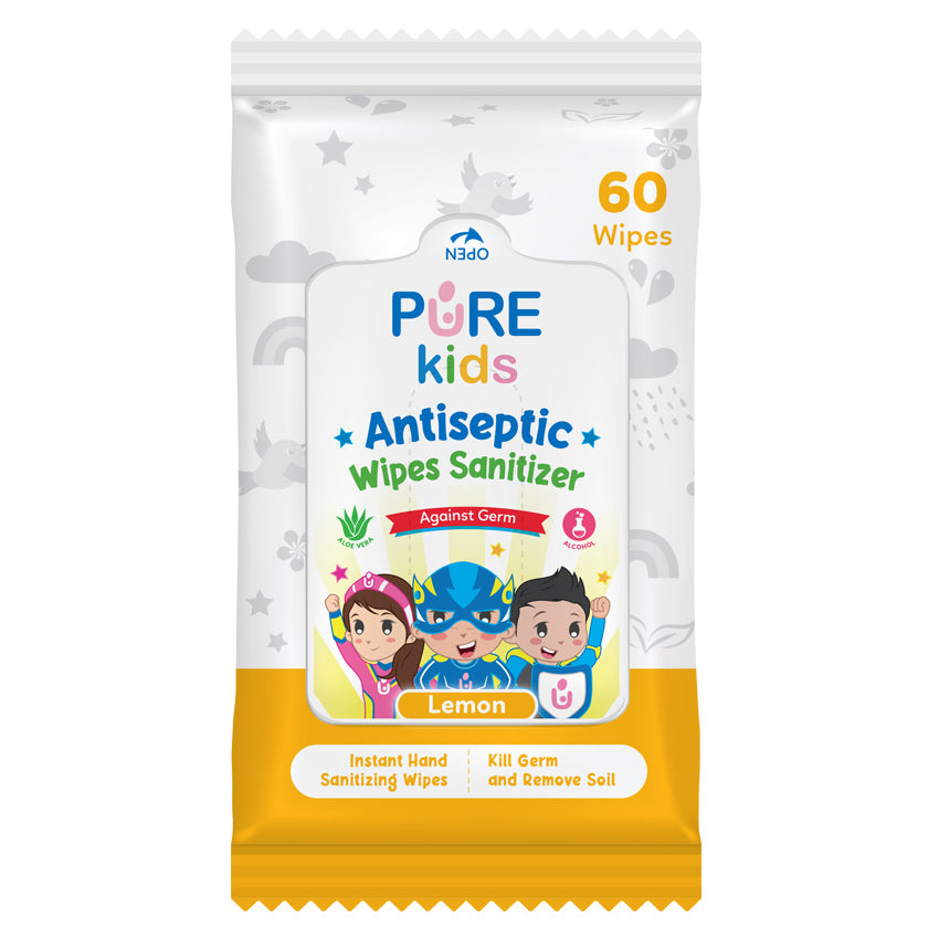Gambar Pure Kids Antiseptic Wipes Sanitizer Lemon - 60 Sheets Perlengkapan Bayi & Anak