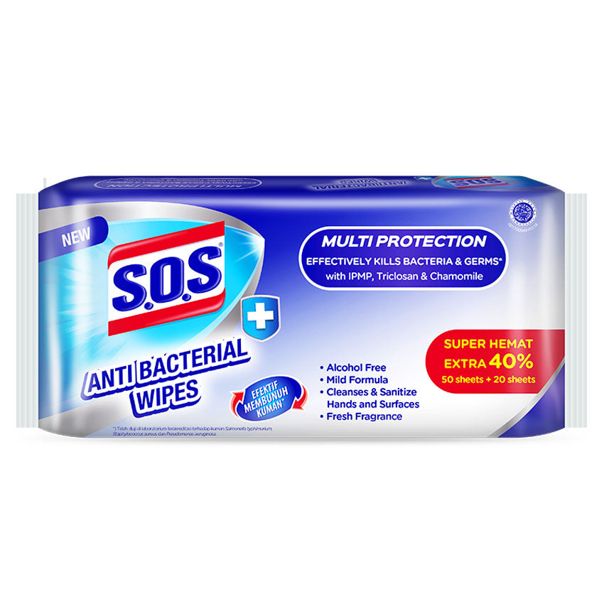 Gambar SOS Antibacterial Wipes - 70 Sheets Perawatan Tubuh