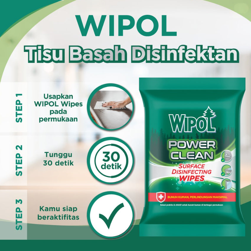 Gambar Wipol Power Clean Surface Disinfectant Wipes - 10 Pcs Jenis Perlengkapan Rumah