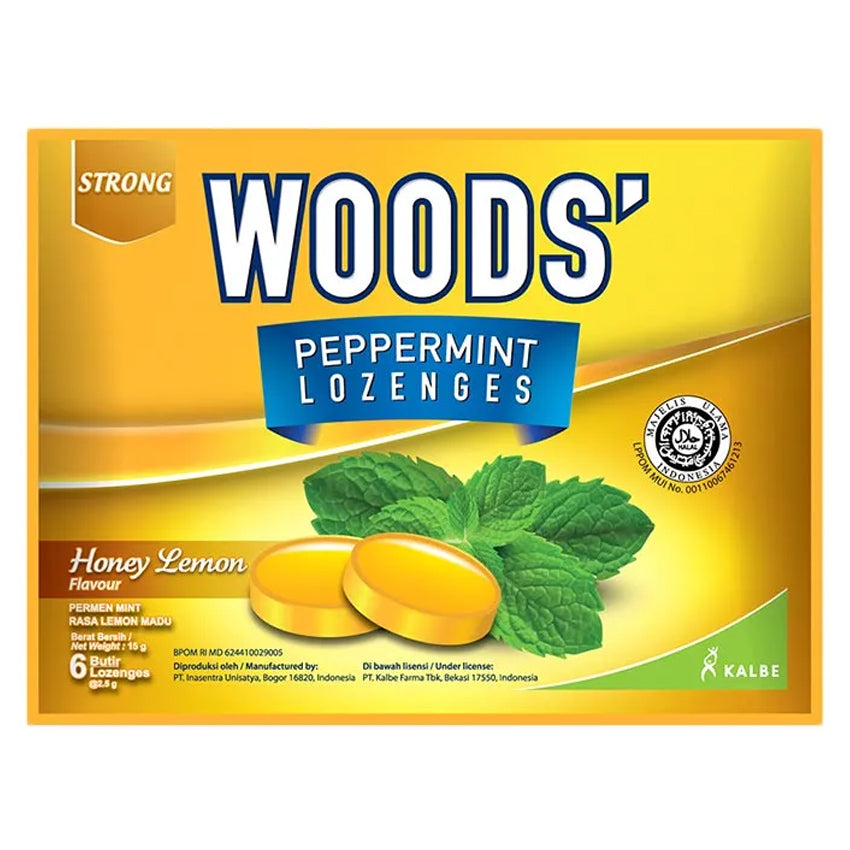 Woods Permen Pelega Tenggorokan Rasa Honey Lemon - 6 Pcs