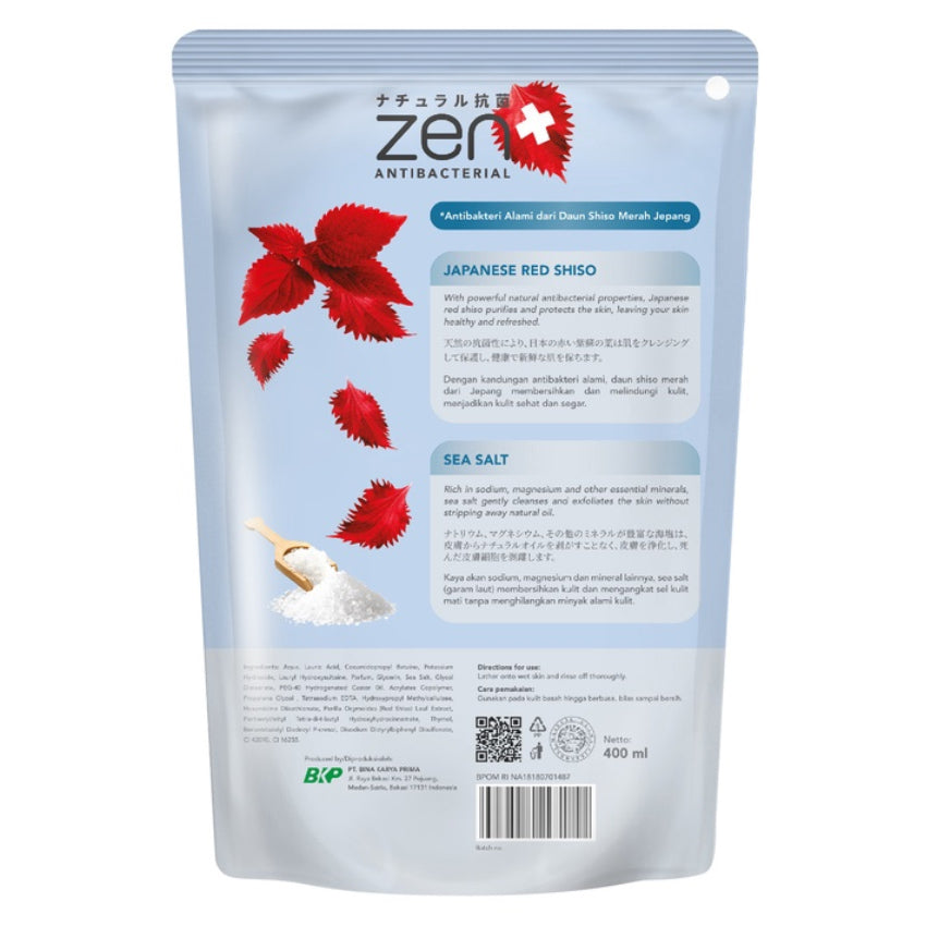 Gambar Zen Antibacterial Red Shiso With Sea Salt Body Wash Pouch - 450 gr Jenis Perawatan Tubuh