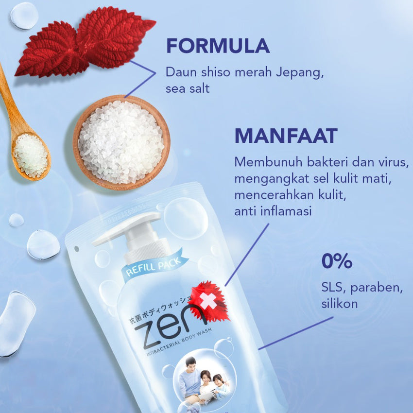 Gambar Zen Antibacterial Red Shiso With Sea Salt Body Wash Bottle - 500 gr Jenis Perawatan Tubuh